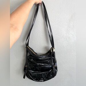HOBO Black Purse Leather Shoulder Bag Double Strap Zip Closure